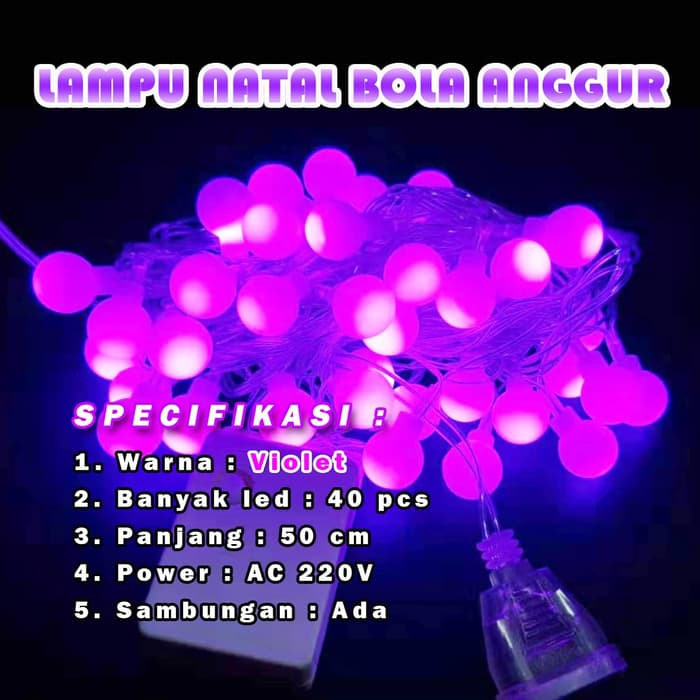 Lampu Natal Bola Anggur AC 220V 40 LED Panjang 5 Meter