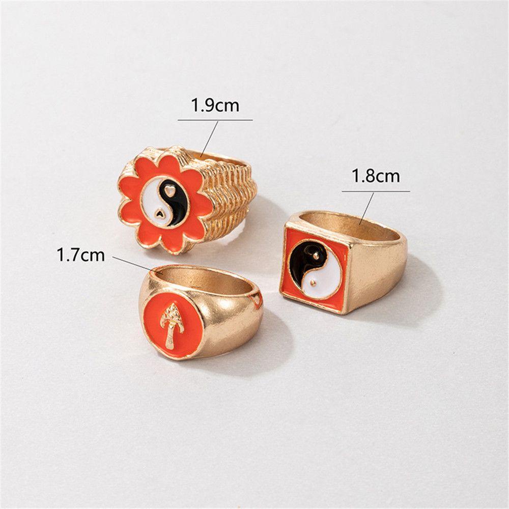 Lily 3Pcs Cincin Jari Perhiasan Fashion Cinta Hati Yin Yang Enamel