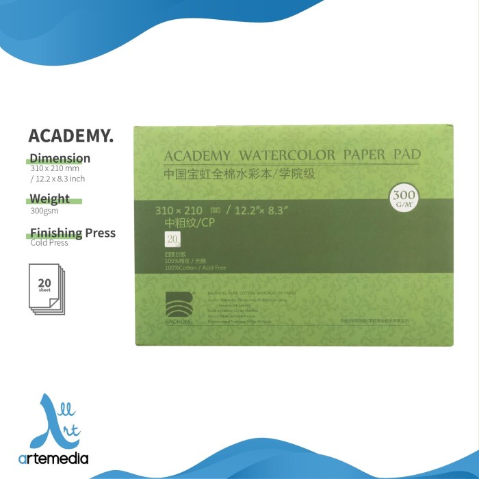 

(DISKON TERMURAH) Kertas Cat Air Baohong Academy 31x21cm Cold Pressed Watercolor Pad