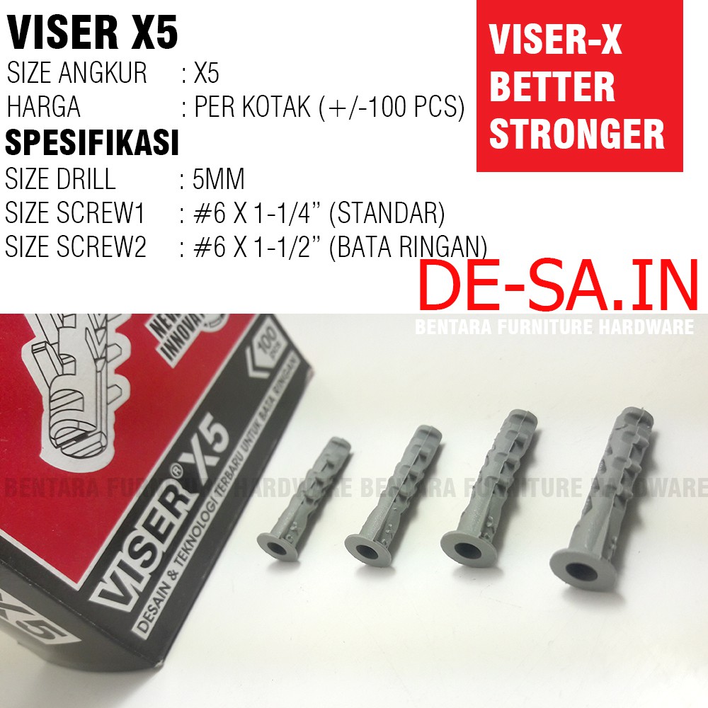 Viser S5 / Viser X5 (1 Box = 100 Pcs) - Angkur Dinding Bata Beton Tembok