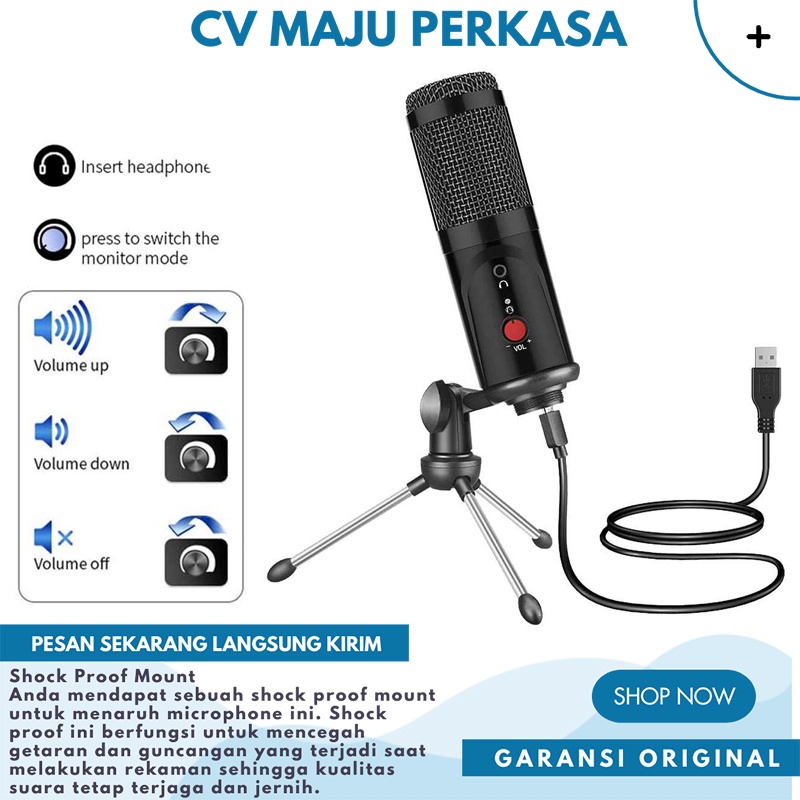 Mikrophone Microphone Condenser Perekam Suara Youtuber Mic Podcast USB Mikrofon with Stand