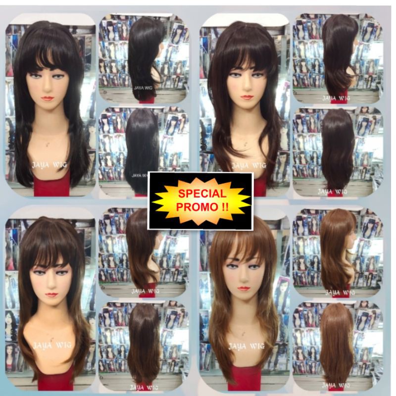 Wig Rambut Palsu Wanita Model Segi Panjang 50cm Wig Panjang Poni Depan