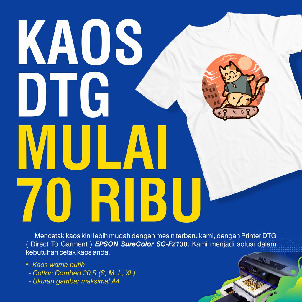CETAK KAOS PRINT DTG CUSTOM SATUAN MURAH