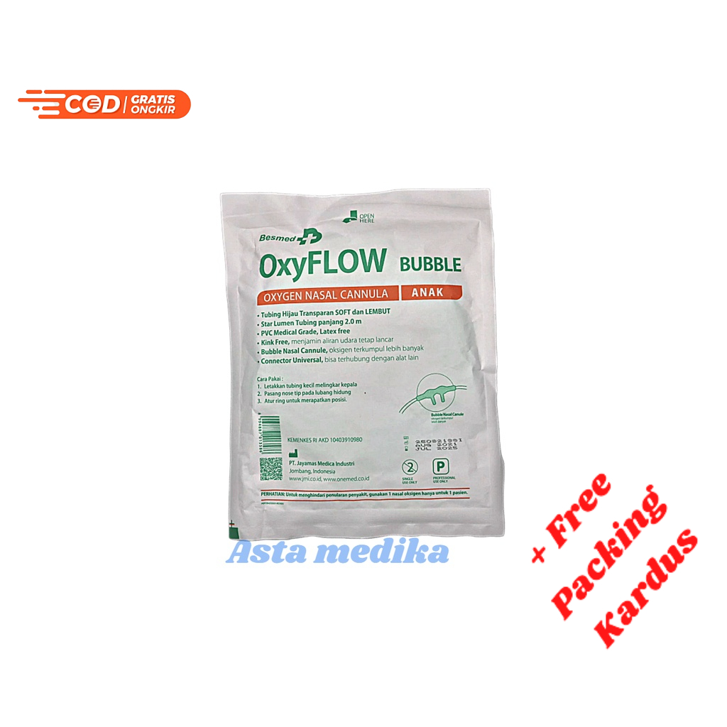 Oxyflow Bubble Bayi Anak Dewasa Soft Tip Besmed Nasal Cannula Oxygen Soft Tip Selang Oksigen Bayi Anak Dewasa Besmed