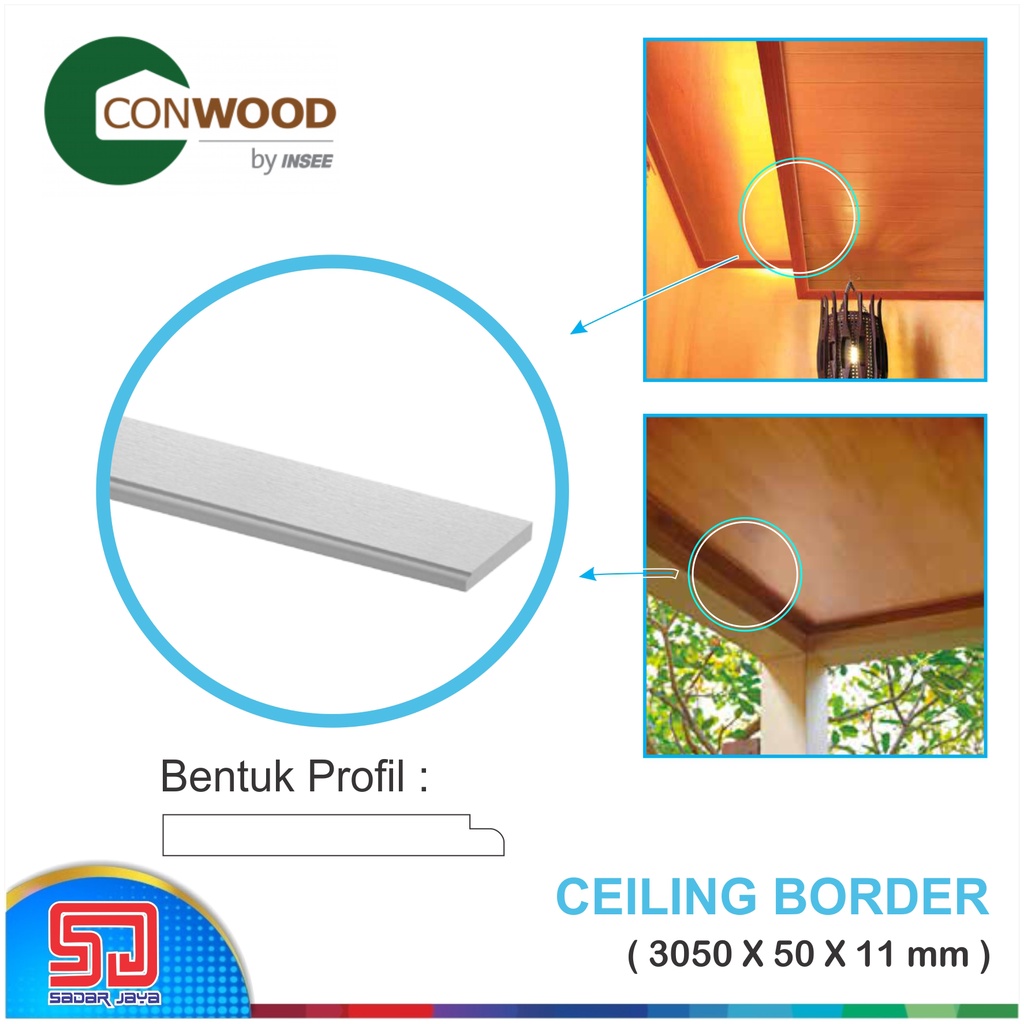 Conwood Ceiling Border ( 3050 X 50 X 11mm ) List Plafon Lisplang Fiber Cement GRC Plavon Dinding Plin Lantai