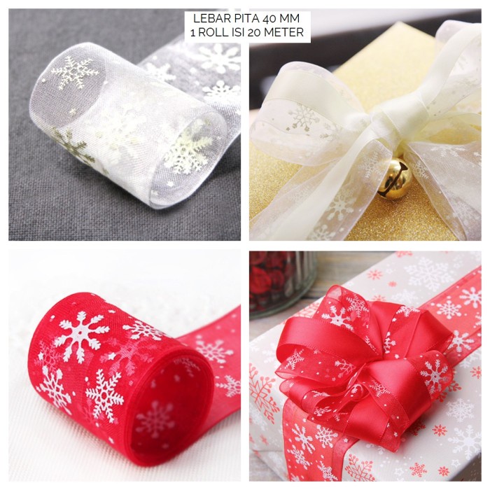 

Pita Kado Natal Merry Christmas Hampers Ribbon Organdi Putih Merah 017
