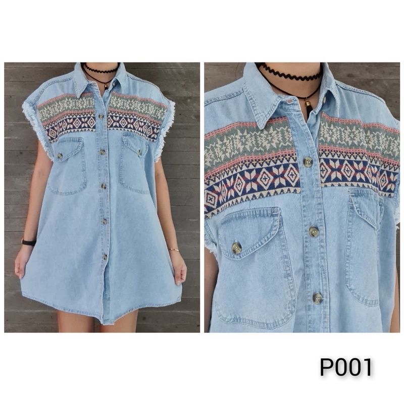 BAJU / PAKAIAN TERUSAN / DRESS PENDEK BERKERAH WANITA DENIM / JEANS