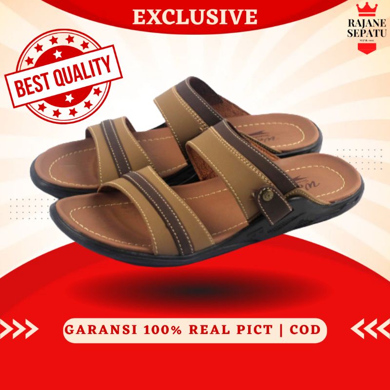 Sandal Slop Pria Kulit Slide Karet Murah Ori Kekinian Gunung Original Santai Casual Cowok Korea Sant