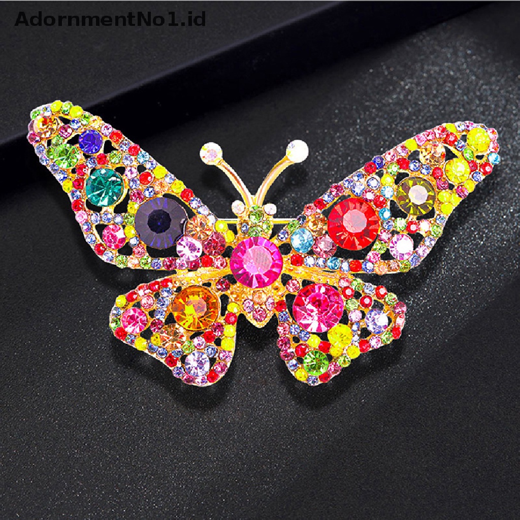 (AdornmentNo1) Bros / Pin Bentuk Kupu-Kupu Aksen Kristal Multi Warna Untuk Perhiasan Wanita (ID)