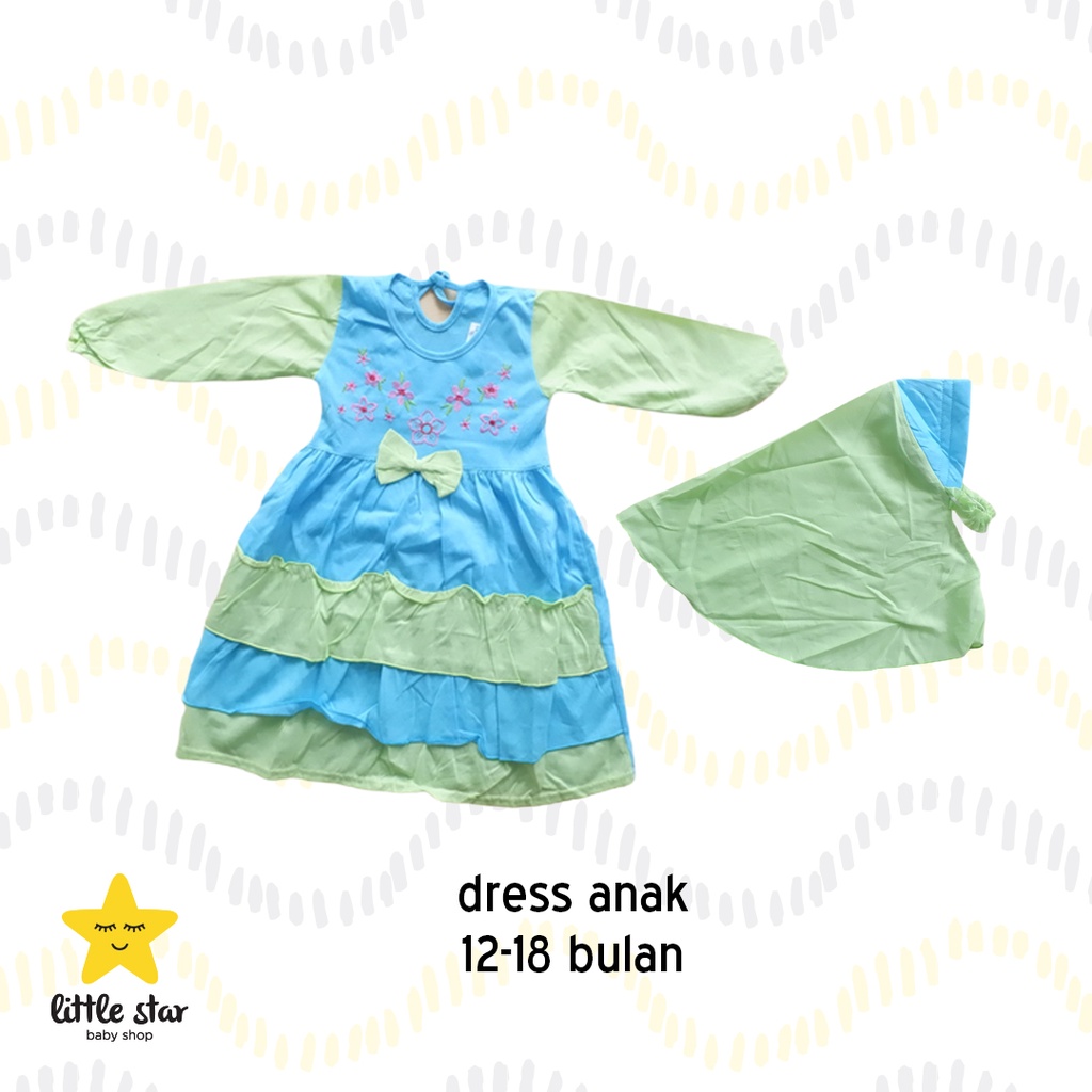 Y Lin Setelan Lebaran Anak Cewek Dress Hijab Kerudung | Baju Gamis Idul Fitri Anak Girl