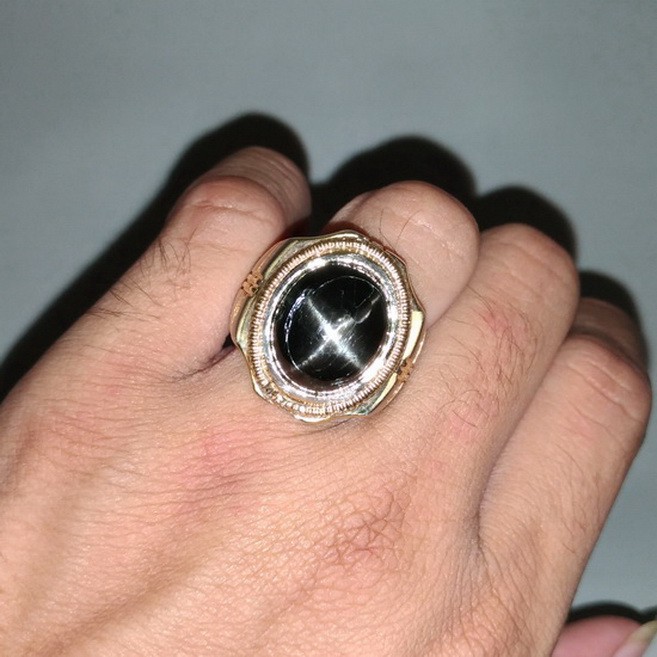 Batu Cincin Nilam Star Black Diopside Asli