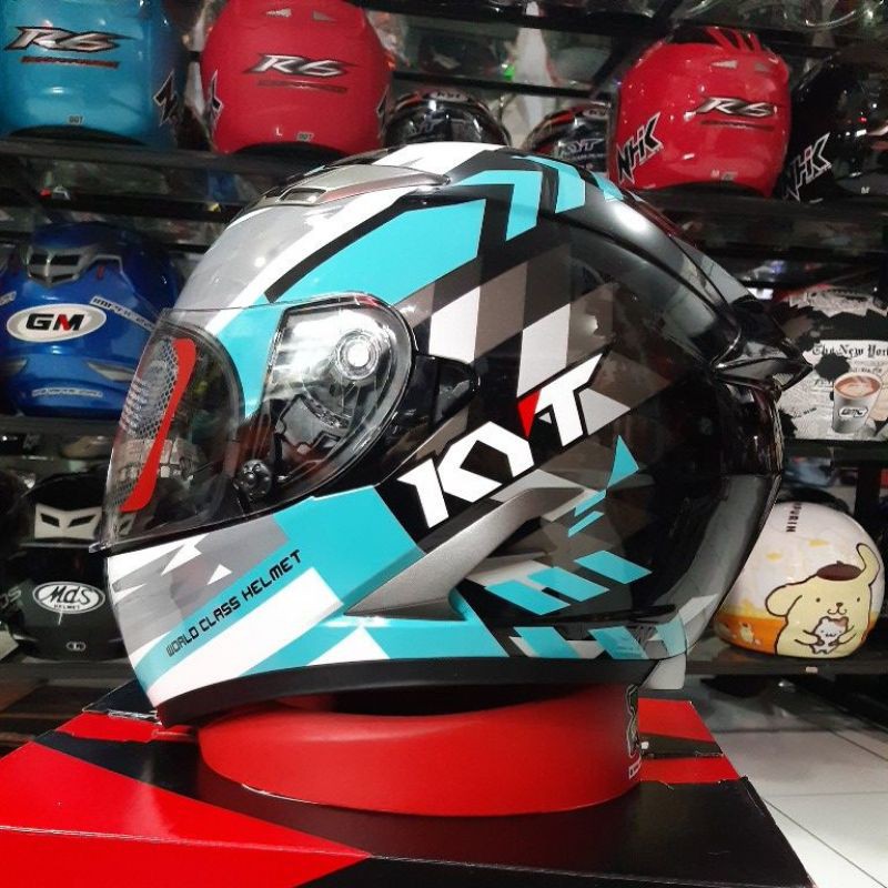 KYT HELM  FALCON 2. FLOW BLACK /AQUA BLUE ORIGINAL kyt