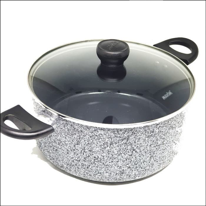MAXIM NEOSTONE DUTCH OVEN 20 CM PANCI CASSEROLE CERAMIC MARBLE TUTUP KACA ANTI LENGKET 20CM (DINAMIS