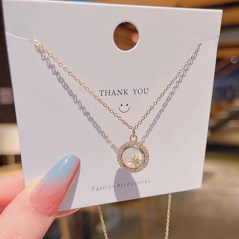 Shuling Korean version Opal Pendant Titanium Necklace Female Micro-inlaid Six-pointed Star Fashion Choker Necklace Wholesale