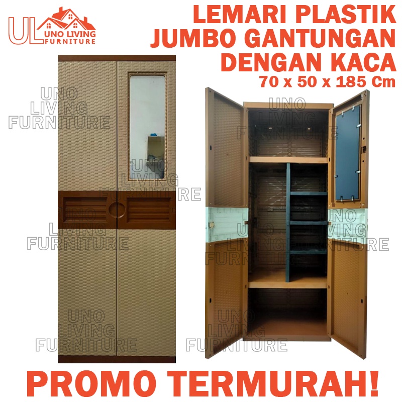 JUMBO! Lemari Pakaian Plastik Jumbo Lemari 4 Susun My TOP Gantungan Dan Hambalan Kaca Full Kunci