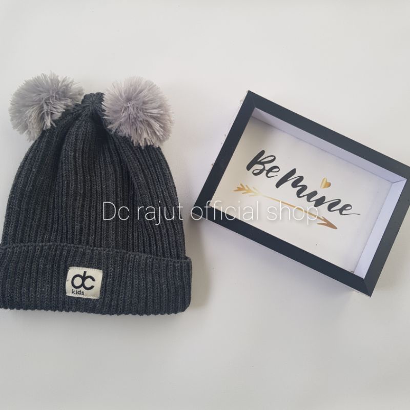 Topi Rajut Anak Pompom Kupluk Rajut Anak Bayi Pompom-Abu tua