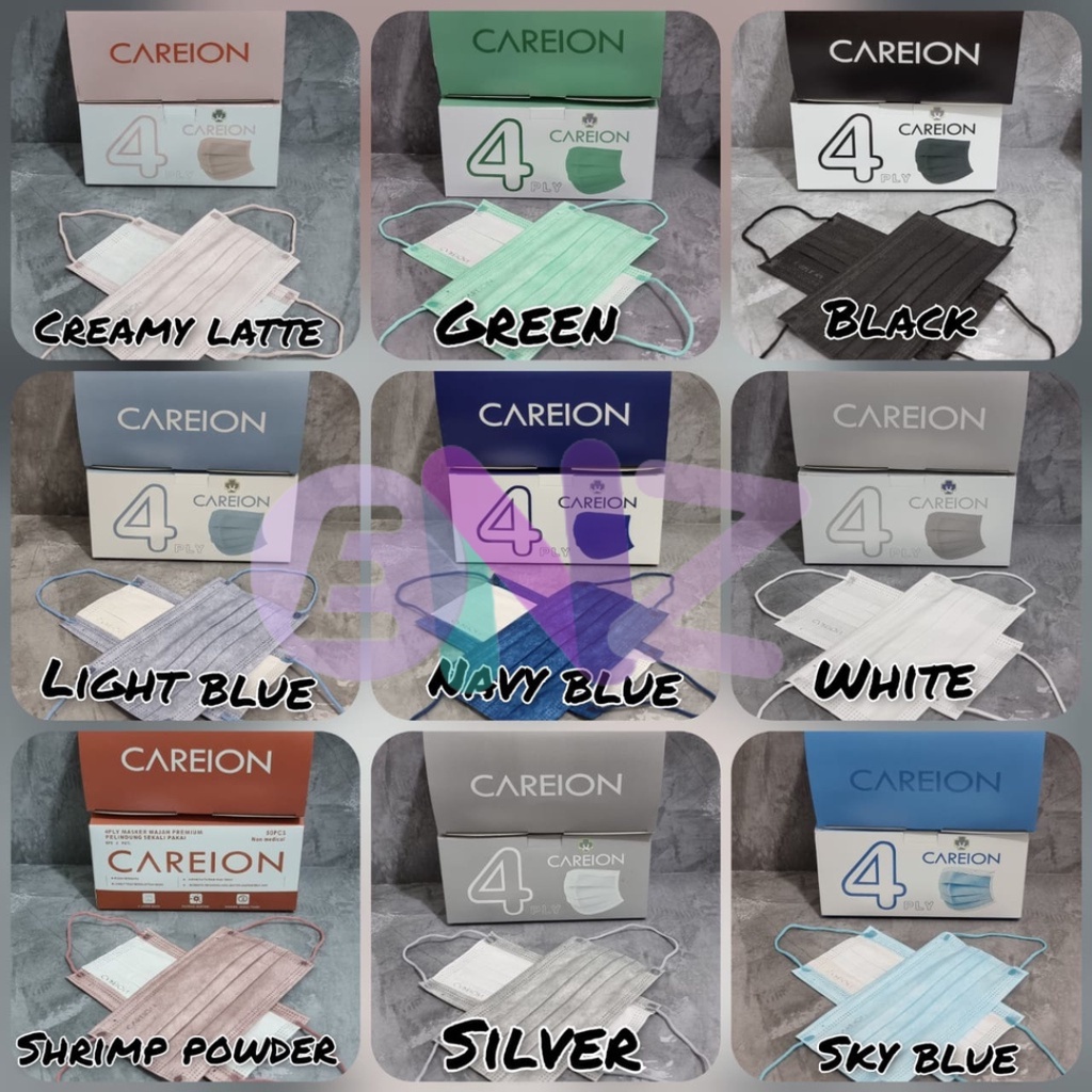 ENZ ® MASKER EARLOOP 4PLY 4 PLY CAREION EMBOSS PREMIUM HITAM PUTIH WARNA ISI 50 PCS UKURAN DEWASA 1002