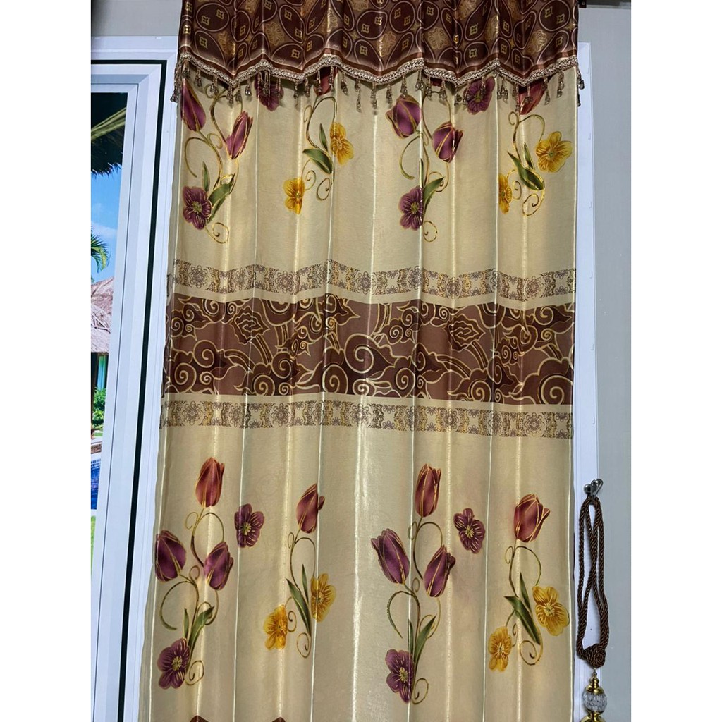 Tirai &amp; Gorden Motif Bunga Tulip Liliana 12 Lubang | Hordeng Blackout | Korden Warna Coklat Manis