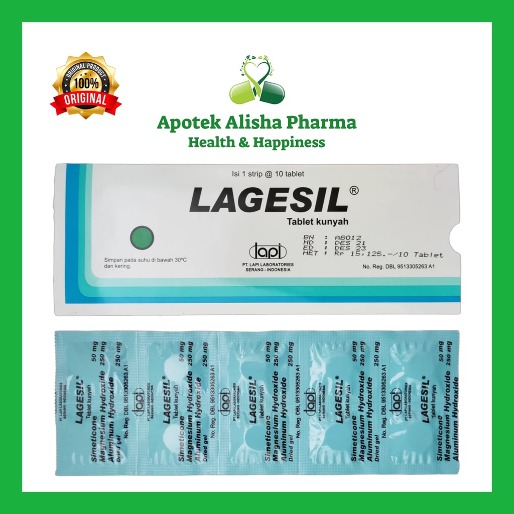 Lagesil Tablet (Strip 10tablet) - Lagesil Tablet Kunyah Obat Maag/Mual/Perih/Kembung/Nyeri Uluhati