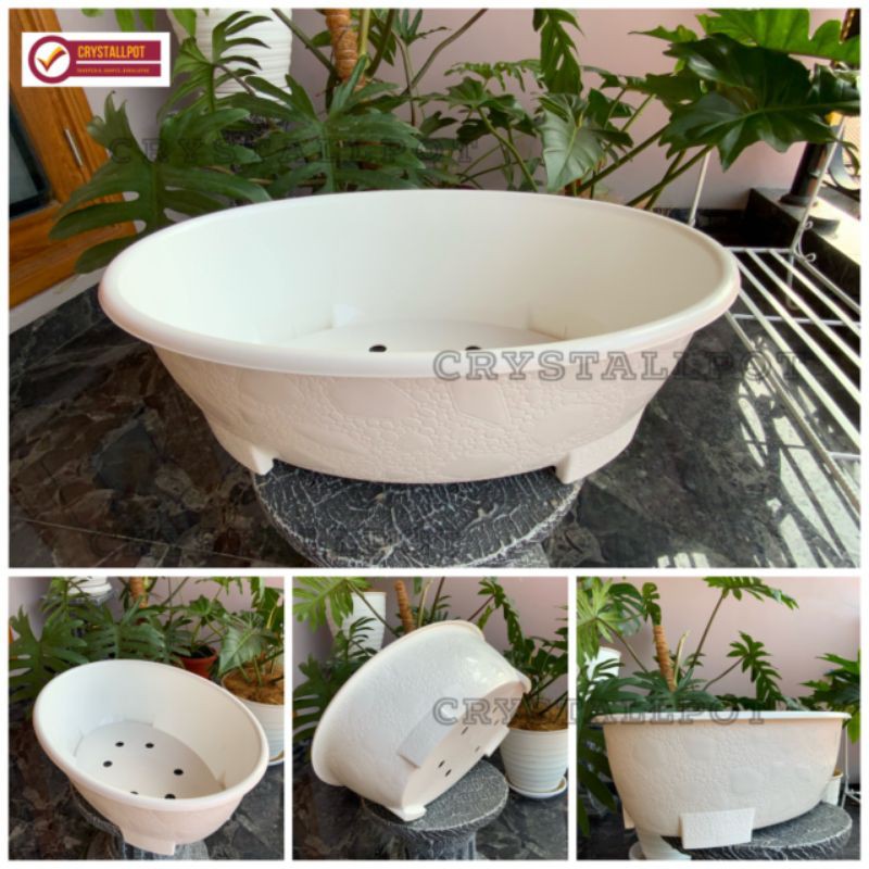 Pot bunga tanaman plastik bonsai oval 10 PUTIH 50cm - OVAL 10 PUTIH