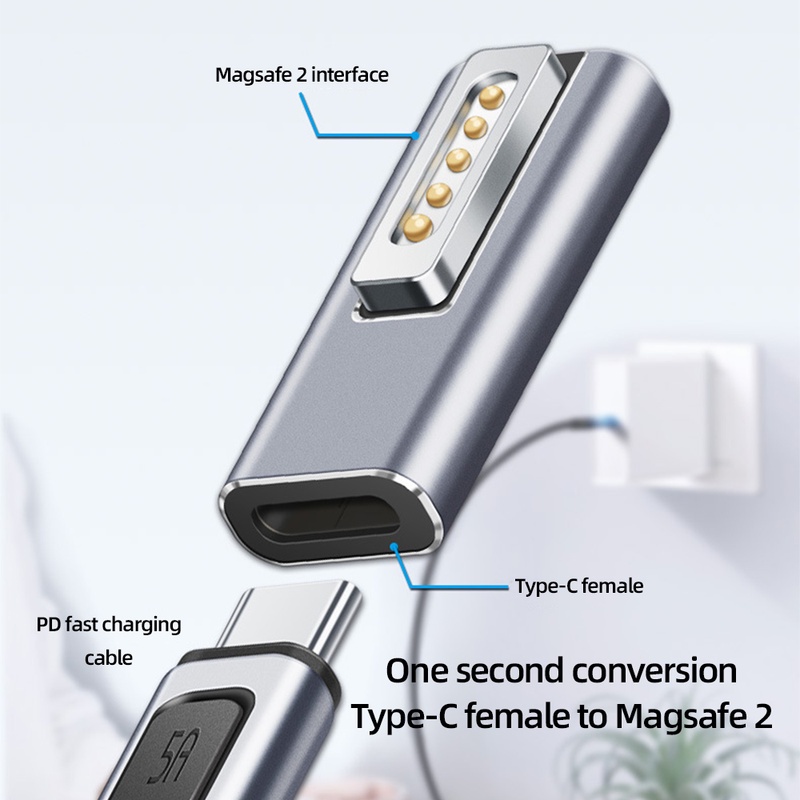 Adapter Konverter Plug Charger Fast Charging Tipe C Female Ke Magsafe 2 Untuk MacBook Air &amp; Pro