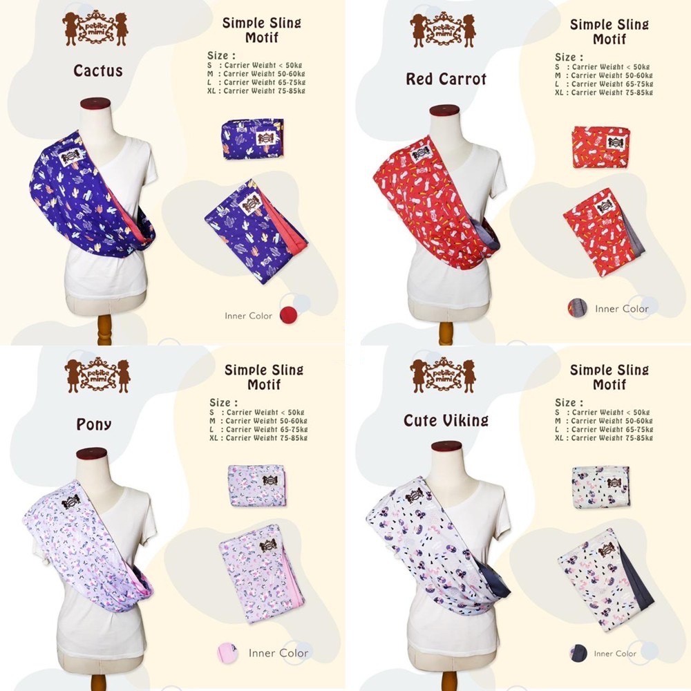 PETITE MIMI Gendongan Kaos GEOS Motif &amp; Polos Reversible Simple Sling 2 sisi - DISNEY / BASIC