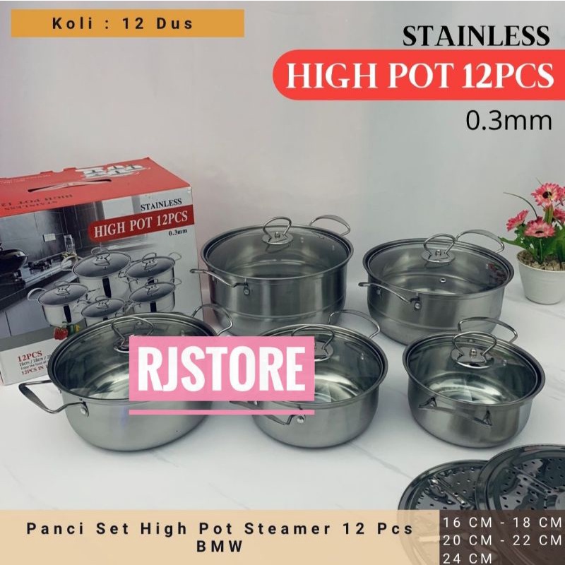 Panci Set High Pot Steamer 12 Pcs BMW / panci set isi 12 pcs termurah