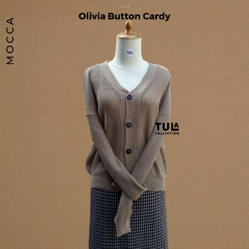 OLIVIA CARDIGAN PREMIUM BY TULA COLLECTION/ Olivia Button Cardi Tumble / cardigan wanita / outerwear-Mocca