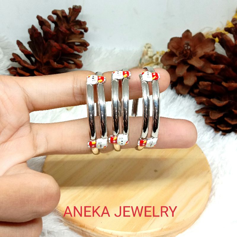 Gelang Slot Hello Kitty Cat, Perak 925, Sepuh Emas Putih