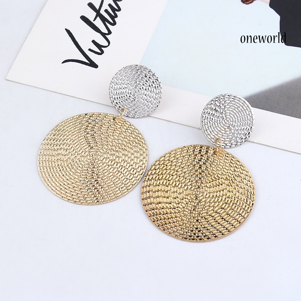 OW@ Women Exaggerated Geometric Circular Pendant Concave Convex Earring Jewelry