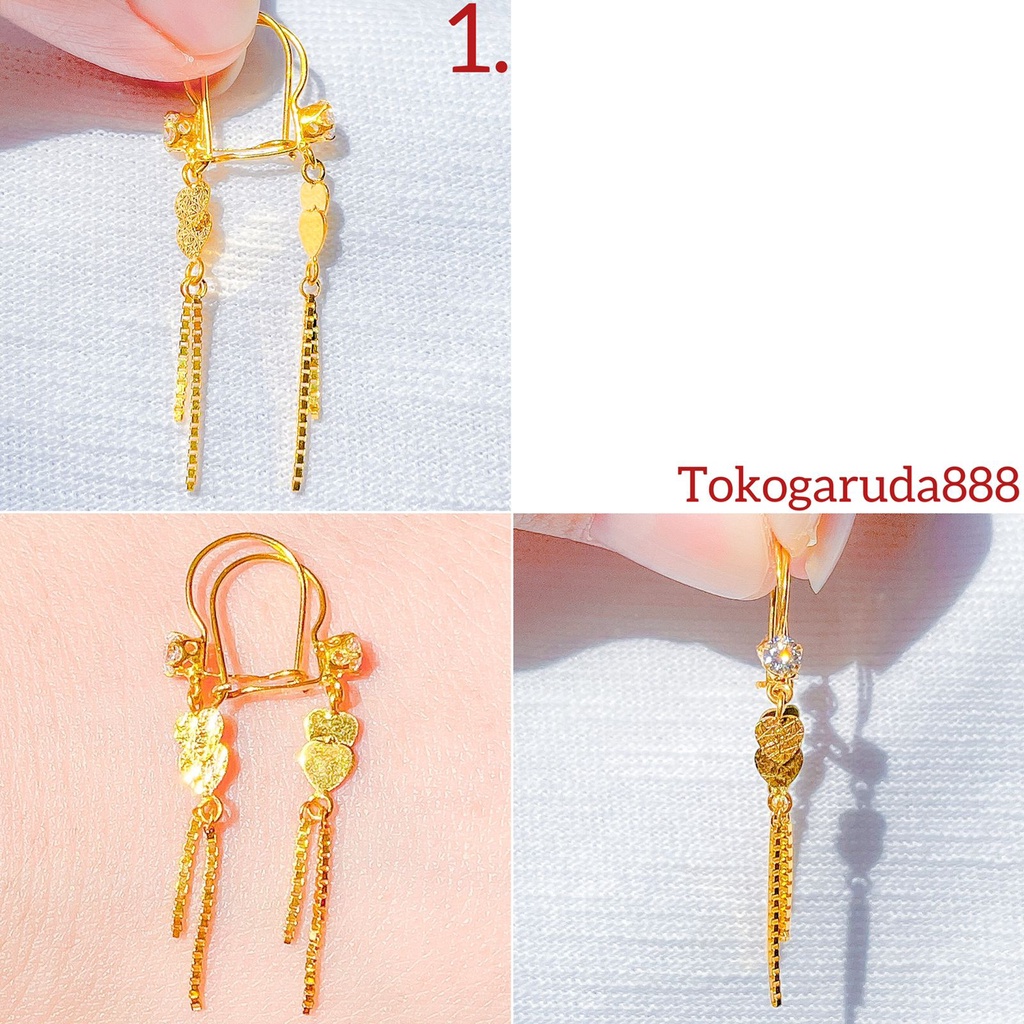 Anting anak dan dewasa emas asli kadar 700 70 16k desi love merica ukir boba star twinkle bintang gantung rumbai italy kilat permata clover ringan panjang 1 satu gram gr g kerabu