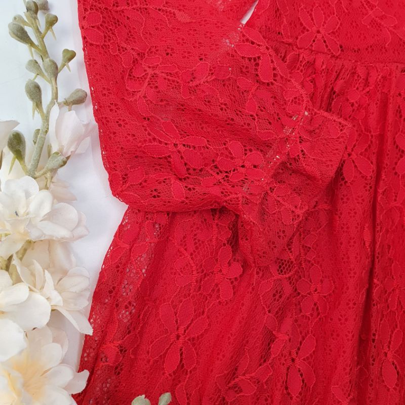 Dress Anak Brukat Merah Seoji 2-7 Tahun Laurakidshop