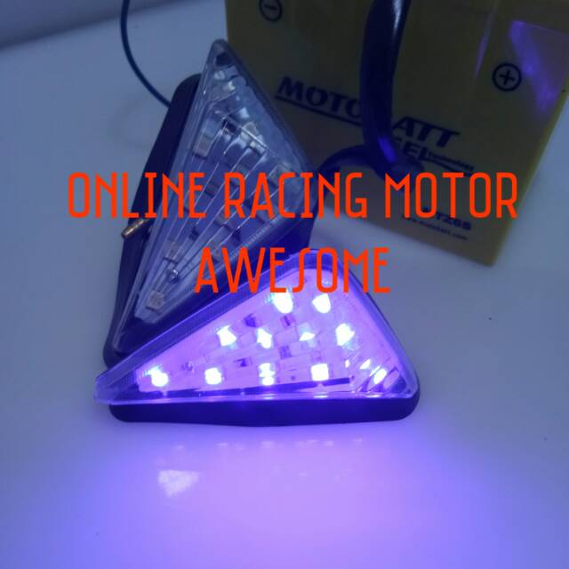 Lampu sen segitiga led bonus flaser semua motor warna lampu kuning-biru-putih