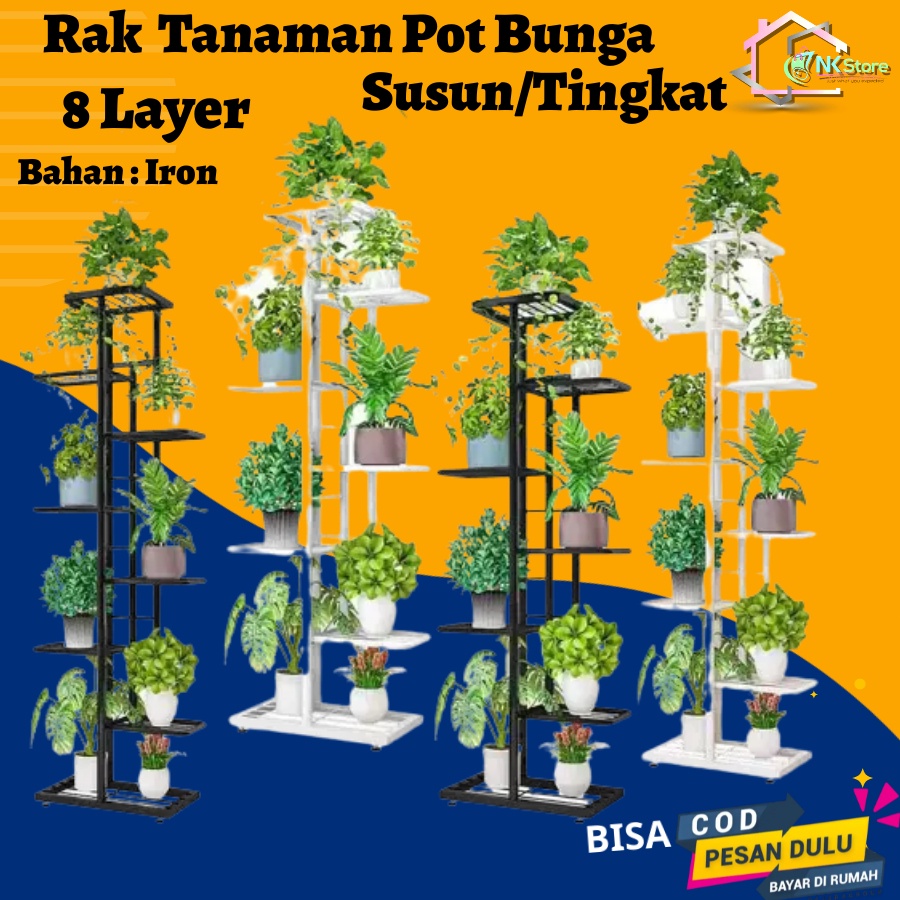 Rak Tanaman Bunga Hias Tingkat besi susun pot Minimalis Bertingkat 8 Layer 9 Pot