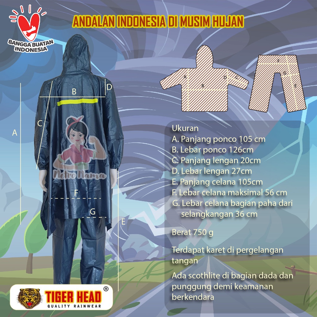 Jas Hujan Ponco Lengan Poncho Celana Eksklusif EXCLUSIVE TIGER HEAD 68214