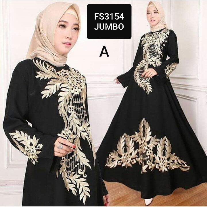 ABAYA PESTA MUSLIMAH - JETBLACK BORDIR - ABAYA SPESIAL JUMBO