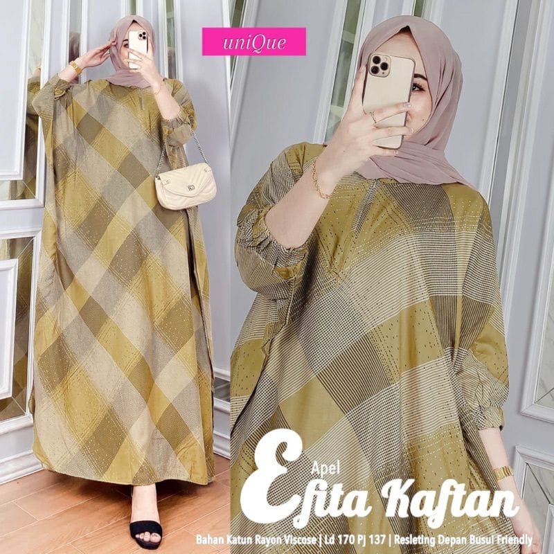 Kaftan Wanita - Efita Kaftan Jumbo XXXXL Rayon Premium Motif Garis-Garis Abstrak Lengan Panjang Busui Resleting by Batik A W