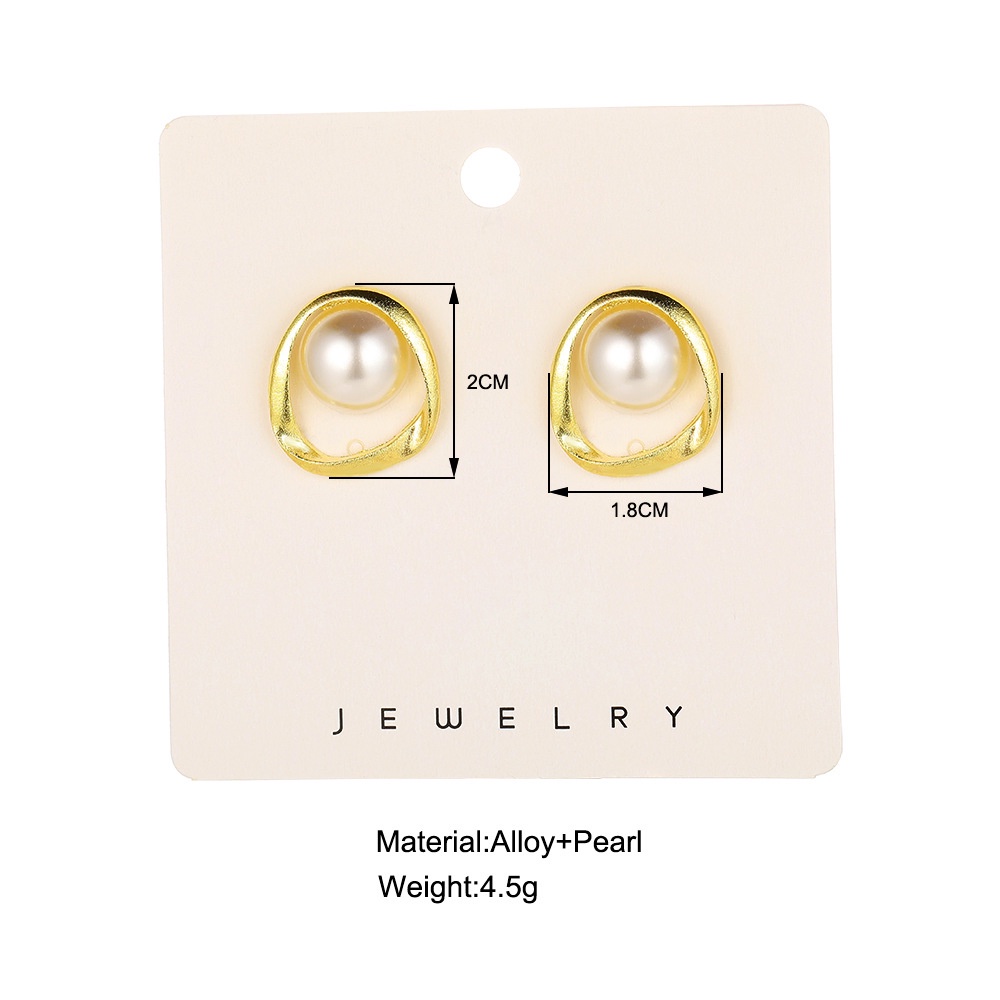 Anting Mutiara Bentuk Geometris Gaya Korea Untuk Wanita