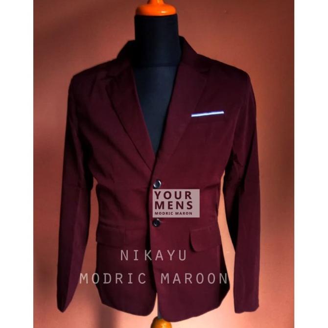 Jas Pria MODRIC MAROON - Jas Cowok Model Slimfit Warna Merah Tua