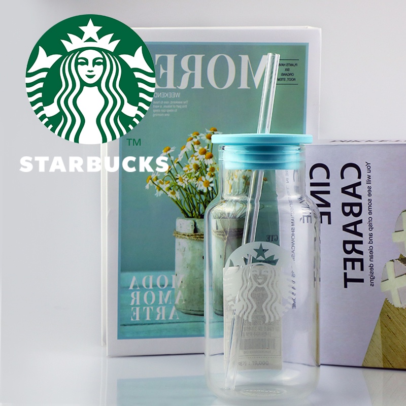 Starbucks Cangkir Kaca Botol Minum Kaca Transparan Reusable With straw 473ml