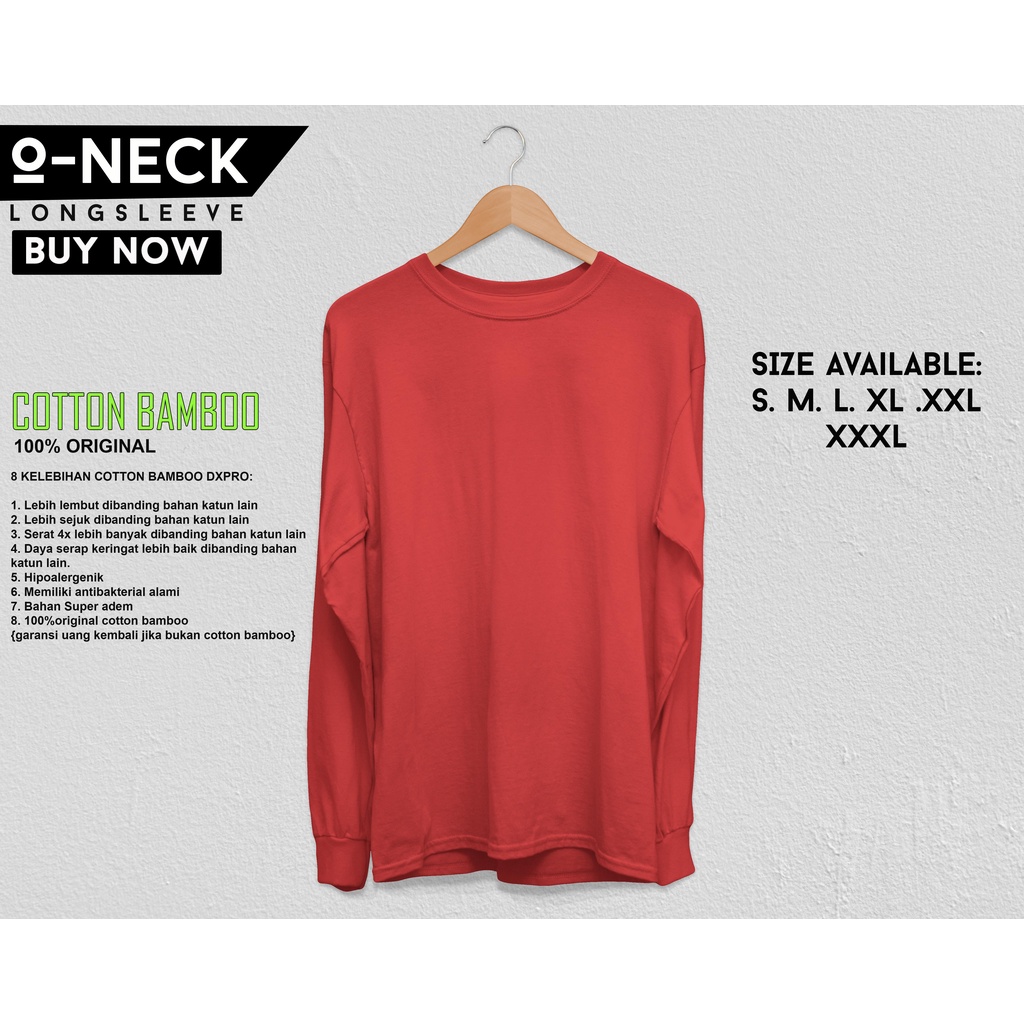 Kaos Polos KUNING Katun Bambu Lengan Panjang (Bamboo T-Shirt Long Sleeve) CEWE COWOK ADA RIB