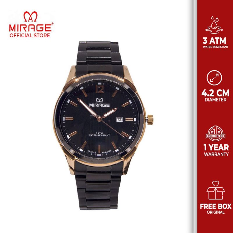 Jam tangan pria MIRAGE BRP-M7570 BLACK ROSEGOLD ORIGINAL
