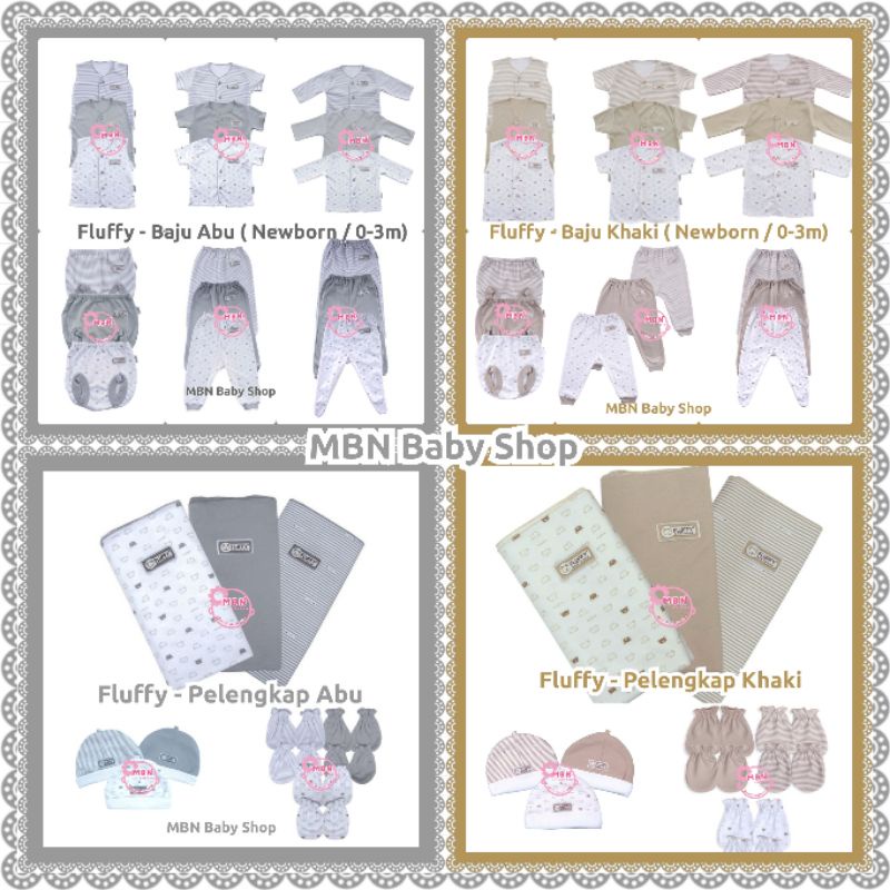 FLUFFY Paket Baju Bayi Fluffy Newborn Komplit Abu Grey Series Khaki Biru Blue Pink Kuning Hijau Tosca