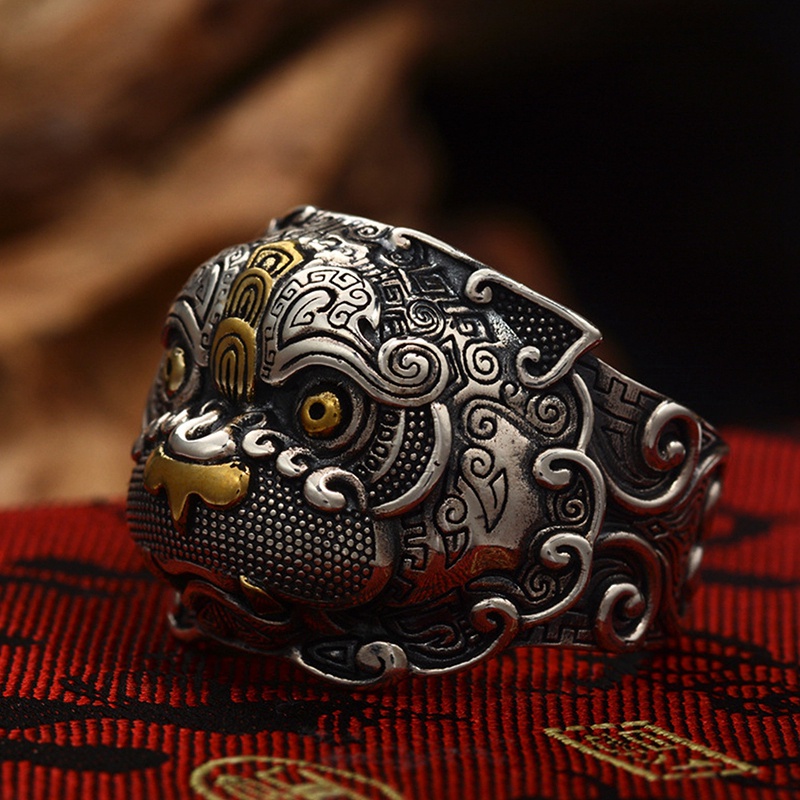 Cincin Model Terbuka Desain Kepala Banteng Gaya Klasiktrendy Adjustable Untuk Pria