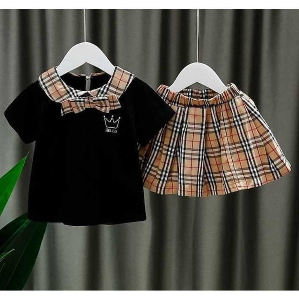 BAJU ANAK PEREMPUAN 1-5 TAHUN MOTIF ALEEYA KOTAK KOTAK SETELAN DRESS ANAK PEREMPUAN ROK KOTAK KOTAK 