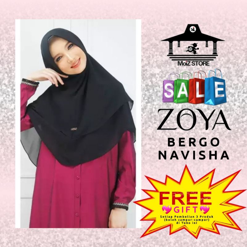 ✅️ Zoya Jilbab Hijab Bergo Kerudung Krudung Instan Instant Langsung Syari Syar'i Navisha Murah Menut