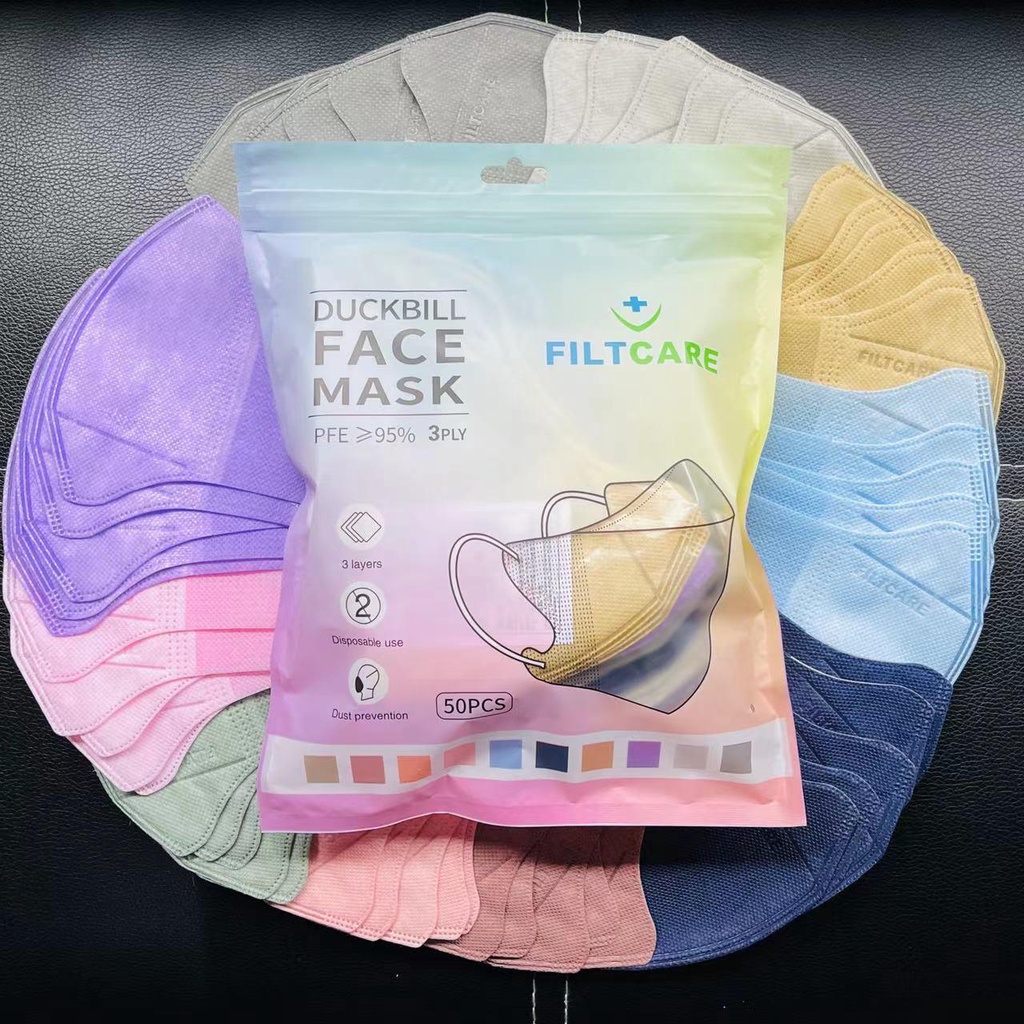 MASKER DUCKBILL WARNA WARNI 3 PLY DUCK BIL RAINBOW MIX WARNA ISI 50 PCS-ISI 50 PLUS BOX