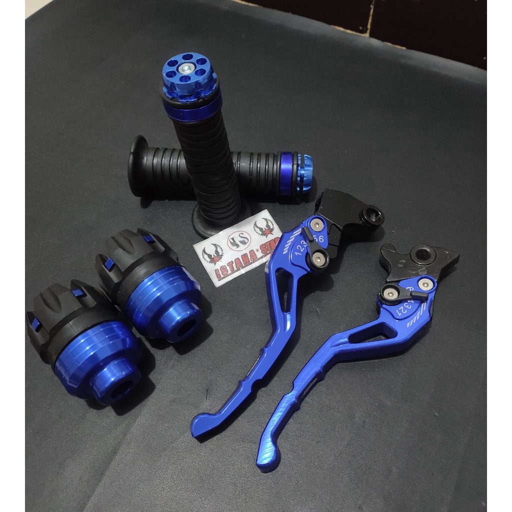 1 PAKET Handle Rem setelan &amp; Kopling /Jalu as/Grip ring/Motor Vixion - R15 V3 - Rk King EMAS/MERAH/BIRU