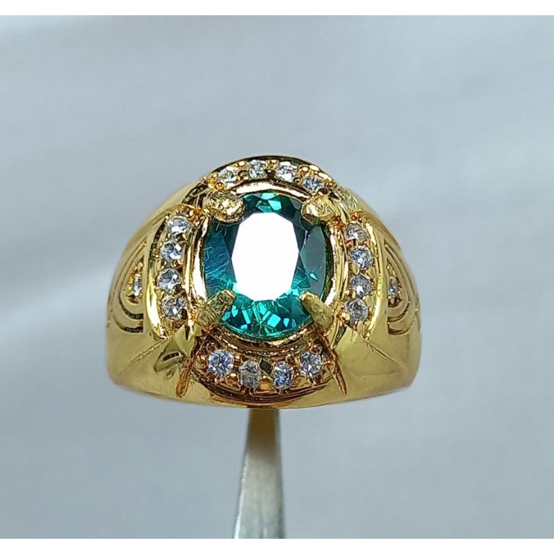 CINCIN PERMATA GREEN TOPAZ ASLI NATURAL ORIGINAL BRAZIL IKAT PERAK 926 GOLD