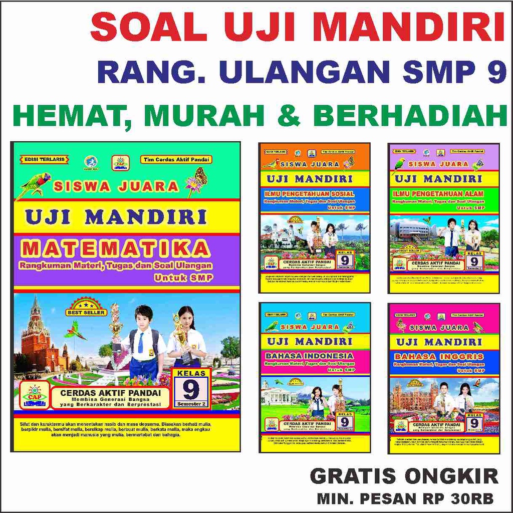 BUKU SOAL Evaluasi Ulangan UJI MANDIRI SMP 9 Paket Hemat & Berhadiah, LKS SISWA JUARA RANGKUMAN MATE